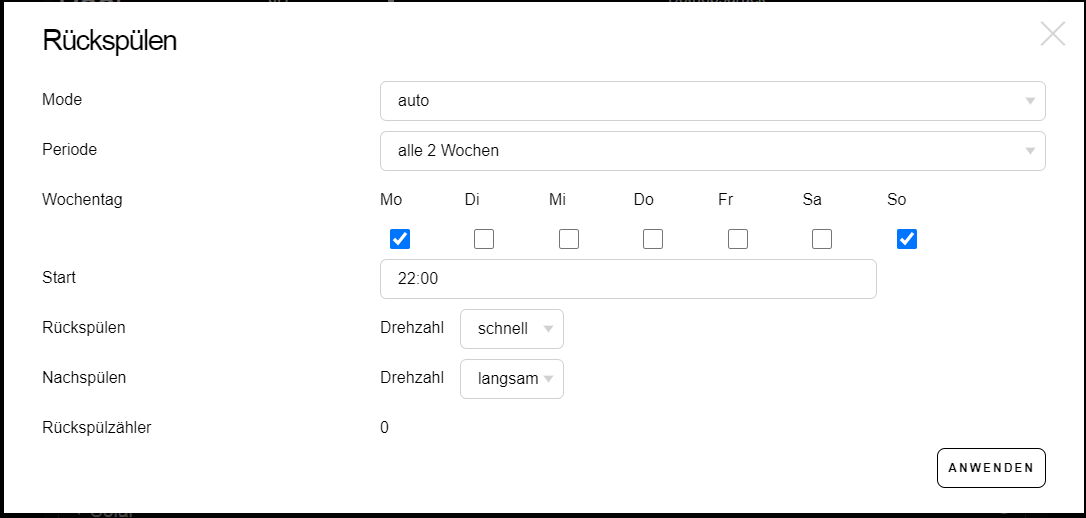 Rückspül / Nachfüll-Option